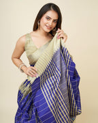 Sonakshi Women's Royal Blue Raw Silk Khadi & Zari Weaving Traditional Saree with Blouse | Grocsy