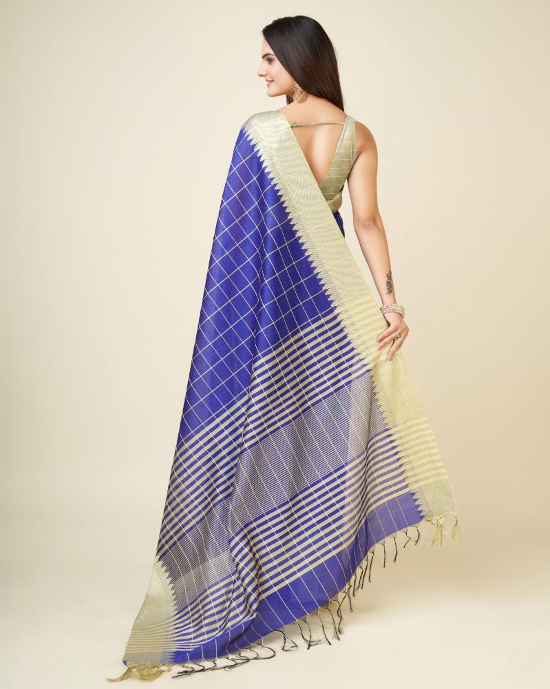 Sonakshi Women's Royal Blue Raw Silk Khadi & Zari Weaving Traditional Saree with Blouse | Grocsy