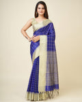 Sonakshi Women's Royal Blue Raw Silk Khadi & Zari Weaving Traditional Saree with Blouse | Grocsy