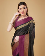 Sonakshi Women's Black Raw Silk Khadi & Zari Weaving Traditional Saree with Blouse | Grocsy