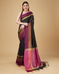 Sonakshi Women's Black Raw Silk Khadi & Zari Weaving Traditional Saree with Blouse | Grocsy
