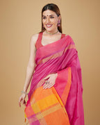 Sonakshi Women's Rani Pink Raw Silk Khadi & Zari Weaving Traditional Saree with Blouse | Grocsy