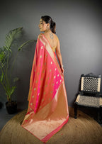 Sonakshi Women's Pink Soft Banarasi Lichi Silk Golden Zari Weaving Traditional Saree with Blouse | Grocsy