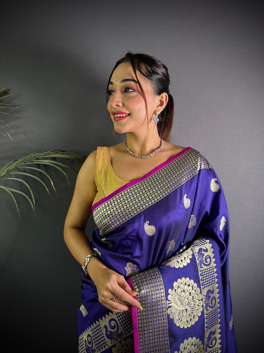 Sonakshi Women's Blue Soft Banarasi Lichi Silk Golden Zari Weaving Traditional Saree with Blouse | Grocsy