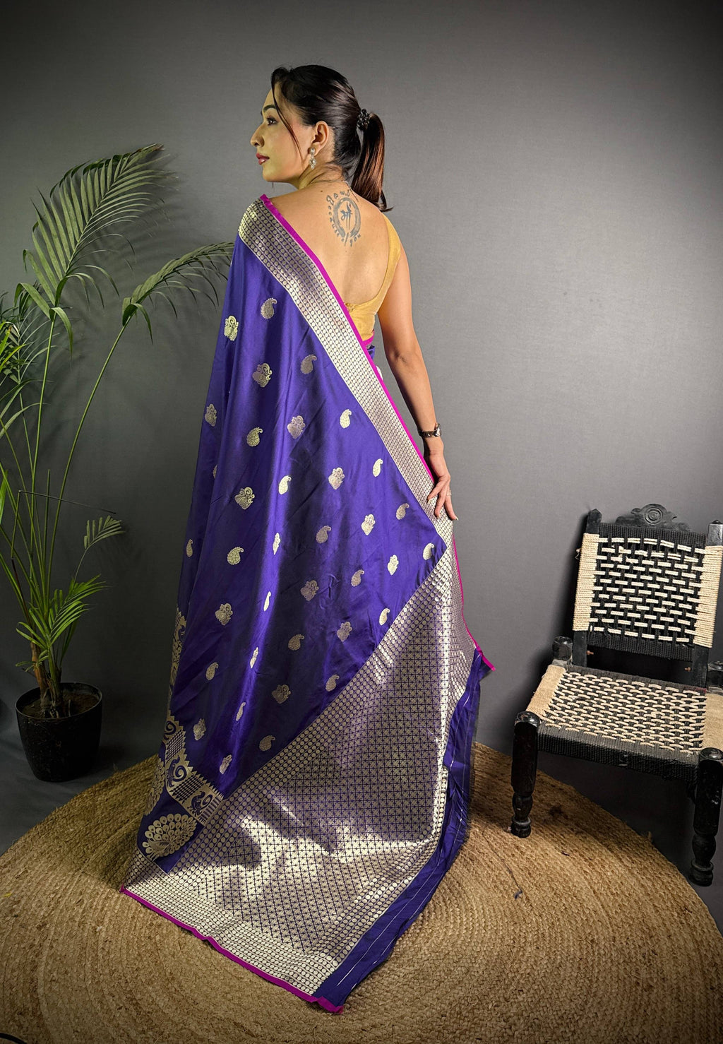 Sonakshi Women's Blue Soft Banarasi Lichi Silk Golden Zari Weaving Traditional Saree with Blouse | Grocsy