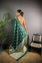 Sonakshi Women's Ramagreen Soft Banarasi Lichi Silk Golden Zari Weaving Traditional Saree with Blouse | Grocsy