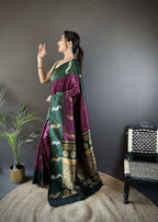 Sonakshi Women's Wine Soft Banarasi Silk Zari Weaving Traditional Saree with Blouse | Grocsy