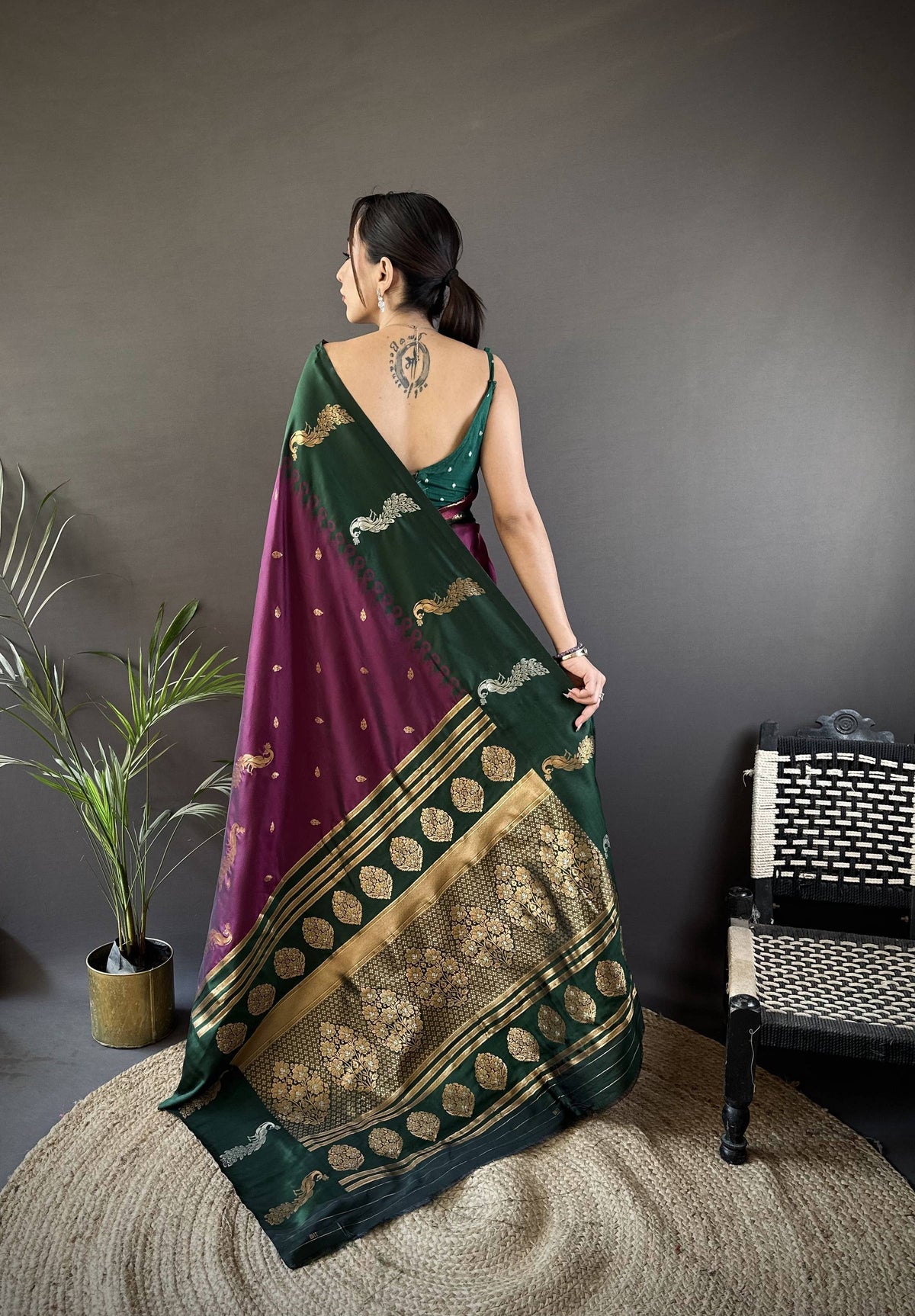 Sonakshi Women's Wine Soft Banarasi Silk Zari Weaving Traditional Saree with Blouse | Grocsy