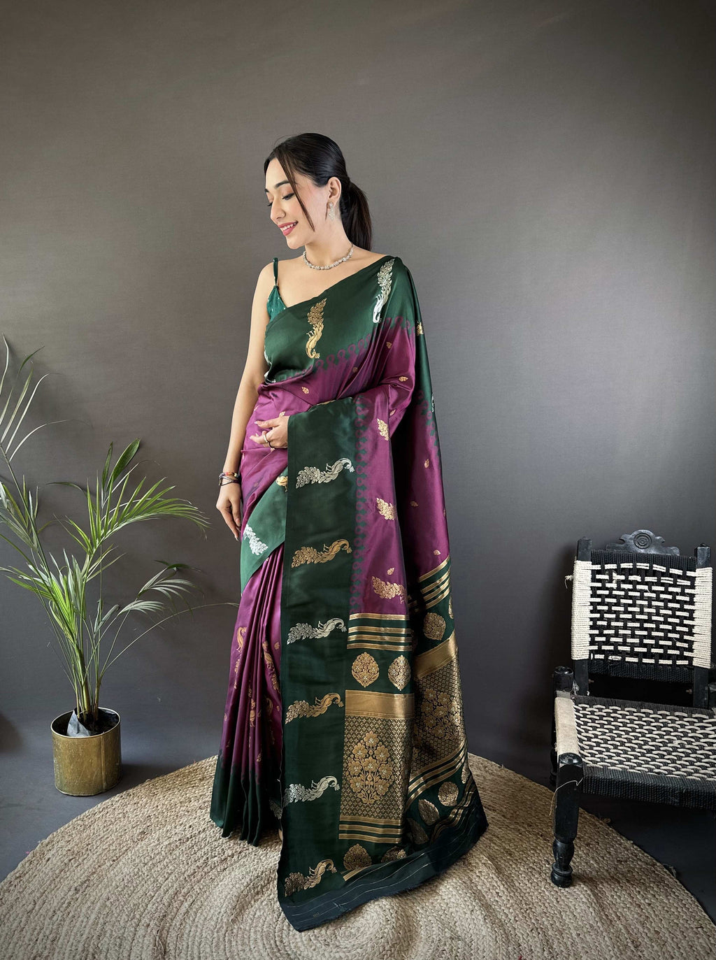 Sonakshi Women's Wine Soft Banarasi Silk Zari Weaving Traditional Saree with Blouse | Grocsy