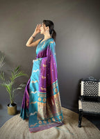 Sonakshi Women's Purple Soft Banarasi Silk Zari Weaving Traditional Saree with Blouse | Grocsy