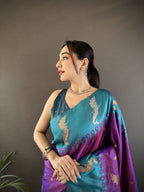Sonakshi Women's Purple Soft Banarasi Silk Zari Weaving Traditional Saree with Blouse | Grocsy