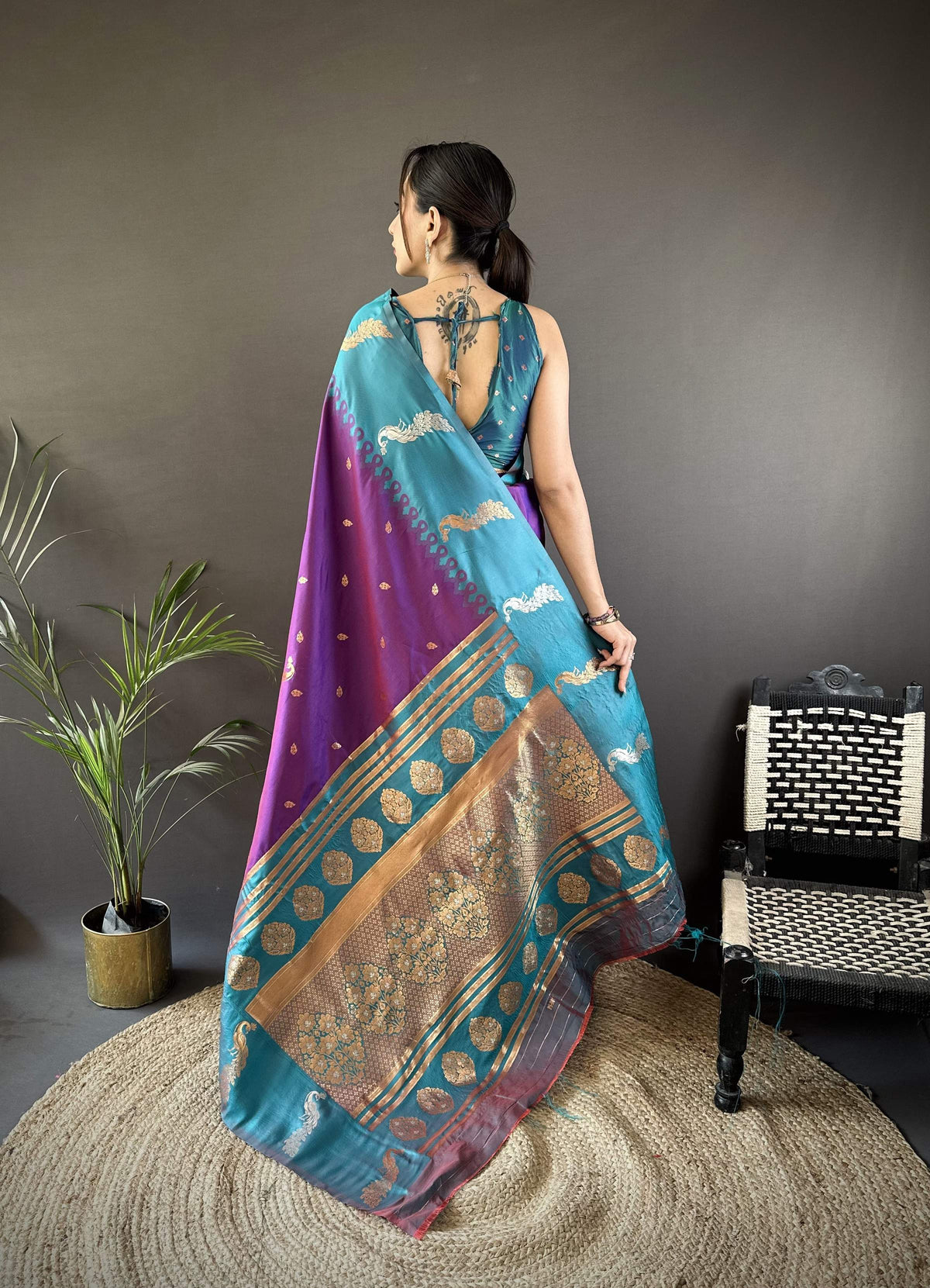 Sonakshi Women's Purple Soft Banarasi Silk Zari Weaving Traditional Saree with Blouse | Grocsy