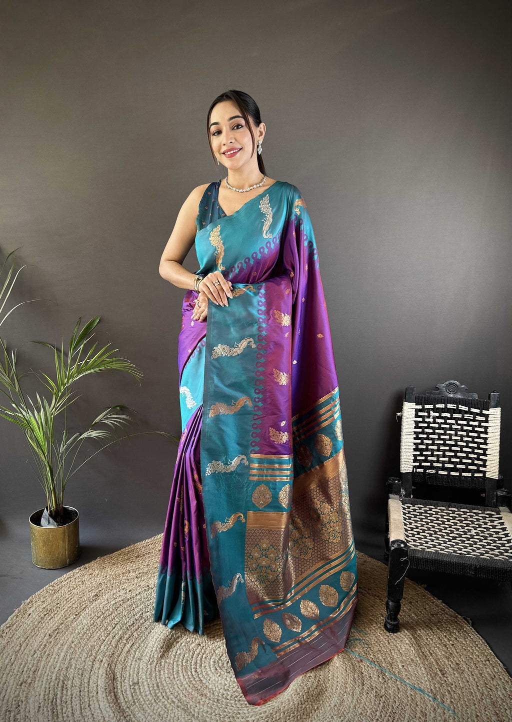 Sonakshi Women's Purple Soft Banarasi Silk Zari Weaving Traditional Saree with Blouse | Grocsy