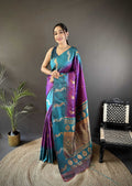 Sonakshi Women's Purple Soft Banarasi Silk Zari Weaving Traditional Saree with Blouse | Grocsy
