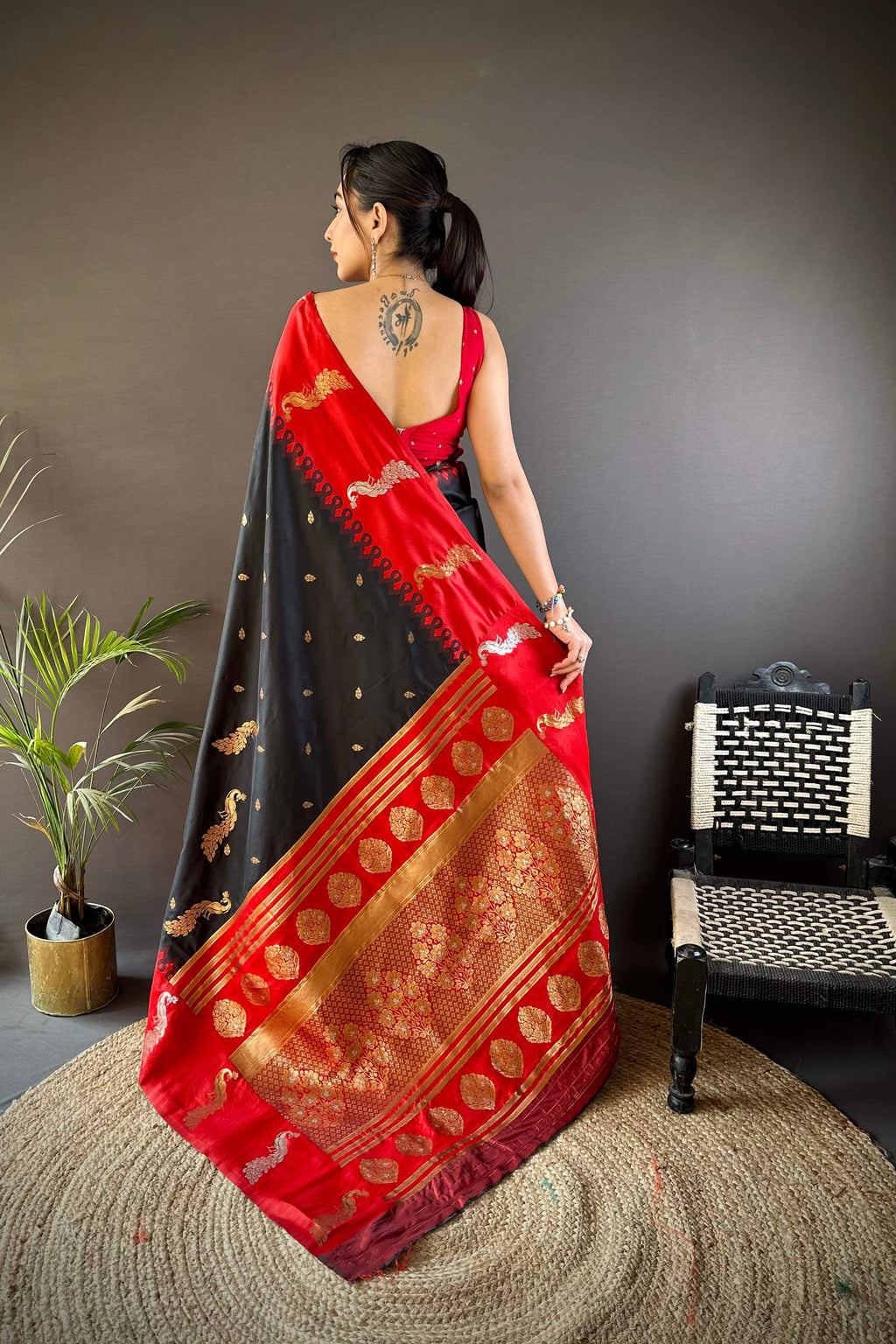 Sonakshi Women's Black Soft Banarasi Silk Zari Weaving Traditional Saree with Blouse | Grocsy