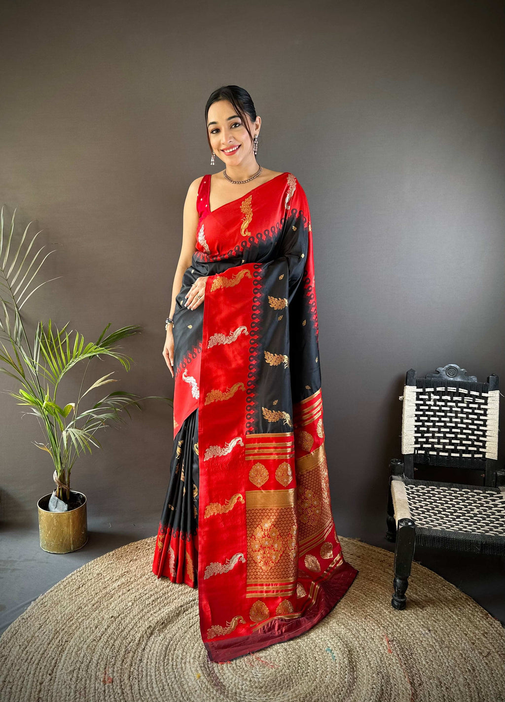 Sonakshi Women's Black Soft Banarasi Silk Zari Weaving Traditional Saree with Blouse | Grocsy