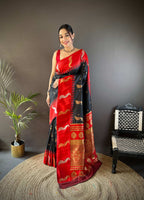 Sonakshi Women's Black Soft Banarasi Silk Zari Weaving Traditional Saree with Blouse | Grocsy