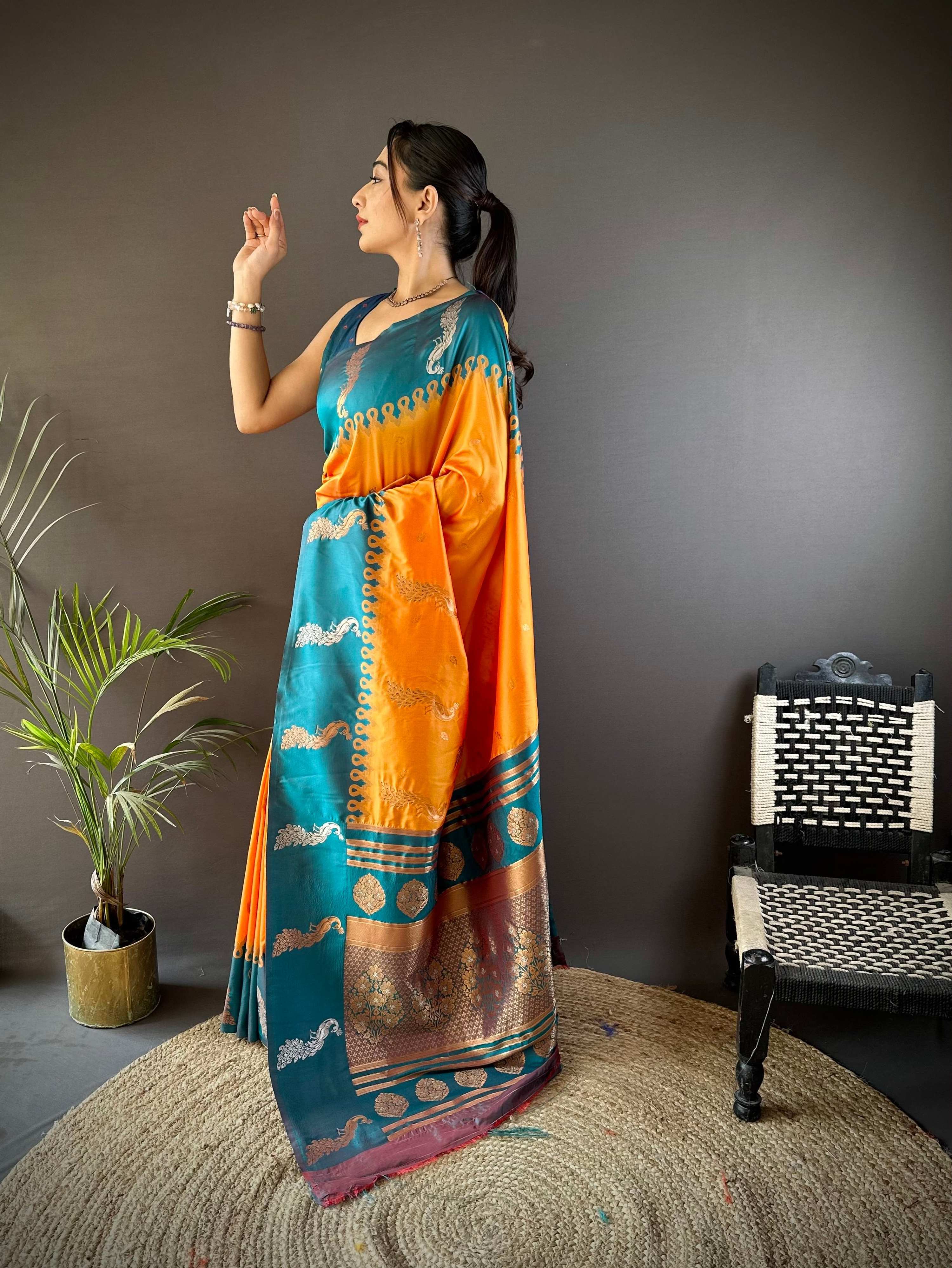 Sonakshi Women's Yellow Soft Banarasi Silk Zari Weaving Traditional Saree with Blouse | Grocsy