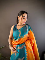 Sonakshi Women's Yellow Soft Banarasi Silk Zari Weaving Traditional Saree with Blouse | Grocsy