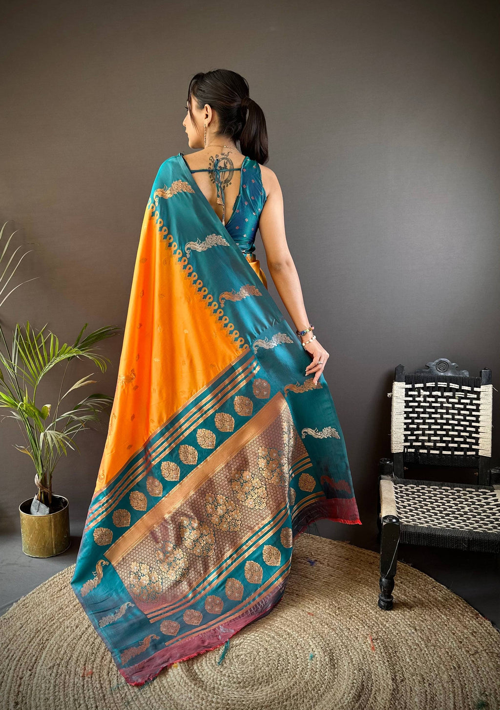 Sonakshi Women's Yellow Soft Banarasi Silk Zari Weaving Traditional Saree with Blouse | Grocsy
