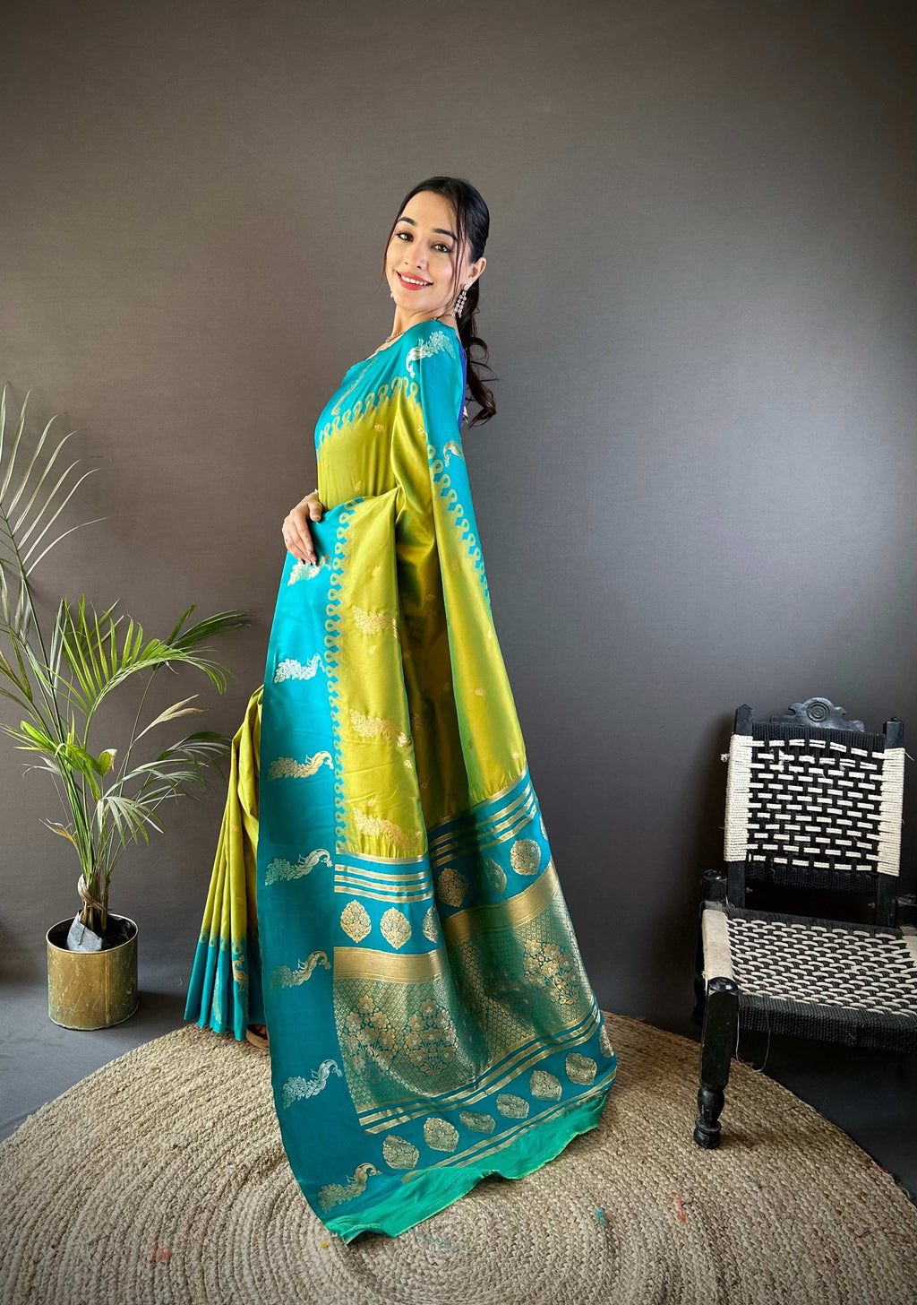 Sonakshi Women's Parrot Soft Banarasi Silk Zari Weaving Traditional Saree with Blouse | Grocsy