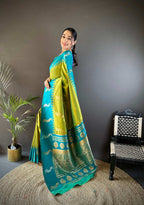 Sonakshi Women's Parrot Soft Banarasi Silk Zari Weaving Traditional Saree with Blouse | Grocsy