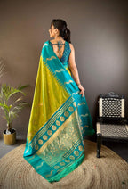 Sonakshi Women's Parrot Soft Banarasi Silk Zari Weaving Traditional Saree with Blouse | Grocsy