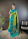 Sonakshi Women's Parrot Soft Banarasi Silk Zari Weaving Traditional Saree with Blouse | Grocsy