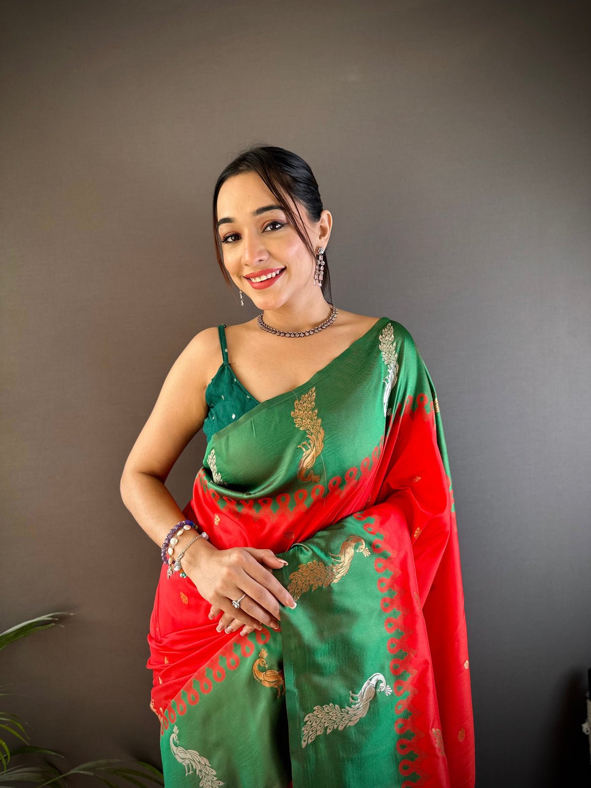 Sonakshi Women's Red Soft Banarasi Silk Zari Weaving Traditional Saree with Blouse | Grocsy