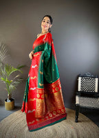 Sonakshi Women's Green Soft Banarasi Silk Zari Weaving Traditional Saree with Blouse | Grocsy