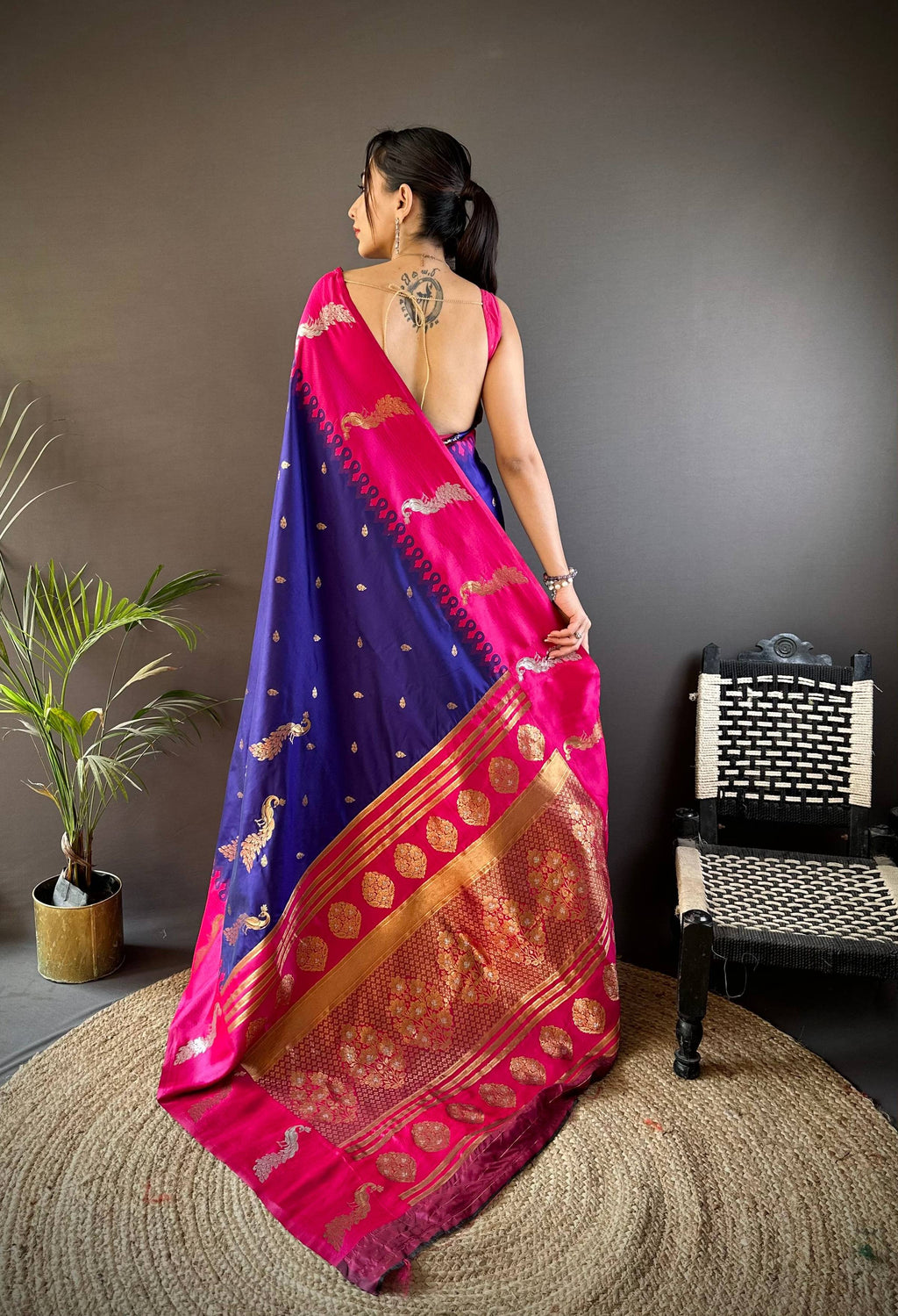 Sonakshi Women's Royal Blue Soft Banarasi Silk Zari Weaving Traditional Saree with Blouse | Grocsy