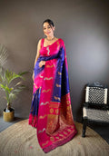 Sonakshi Women's Royal Blue Soft Banarasi Silk Zari Weaving Traditional Saree with Blouse | Grocsy
