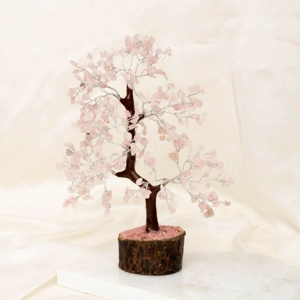 Indianvibez Both Rose Quartz Real Crystal Stone Tree With Wooden Base 300 Beads | Grocsy