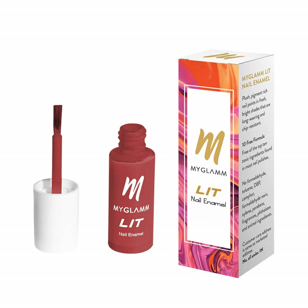 MYGLAMM LIT Nail Enamel - Rad - Crimson Red Shade (7 Ml) | Grocsy