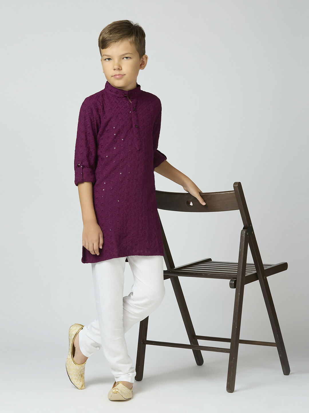 Joban Fashion Kids Island Full Sleeves Cotton Kurta, Pyjama Set with Sequin work - Wine | Grocsy