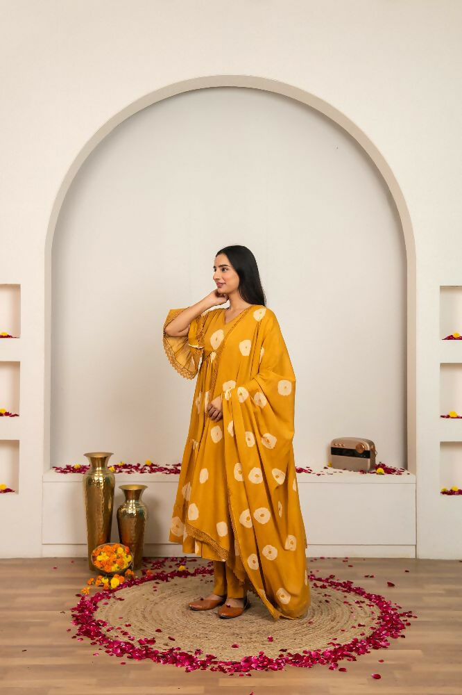 Joban Fashion Musard Yellow Tie & Dye Cotton Suit Set | Grocsy