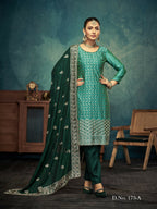 Anaita Light Green Premium Embroidered with servos waki diamond Vichitra Silk Stitched Salwar Suit | Grocsy
