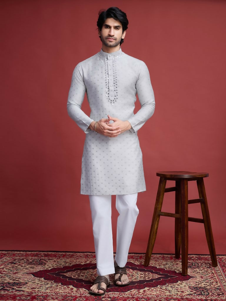 Vastranavya Exclusive Festival Wear Viscose Mirror Work on Self Weaving Kurta Only | Grocsy