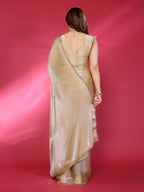 PR Fashion Bronze Jimmy Choo Fabric Palin With Work Lace Saree | Grocsy