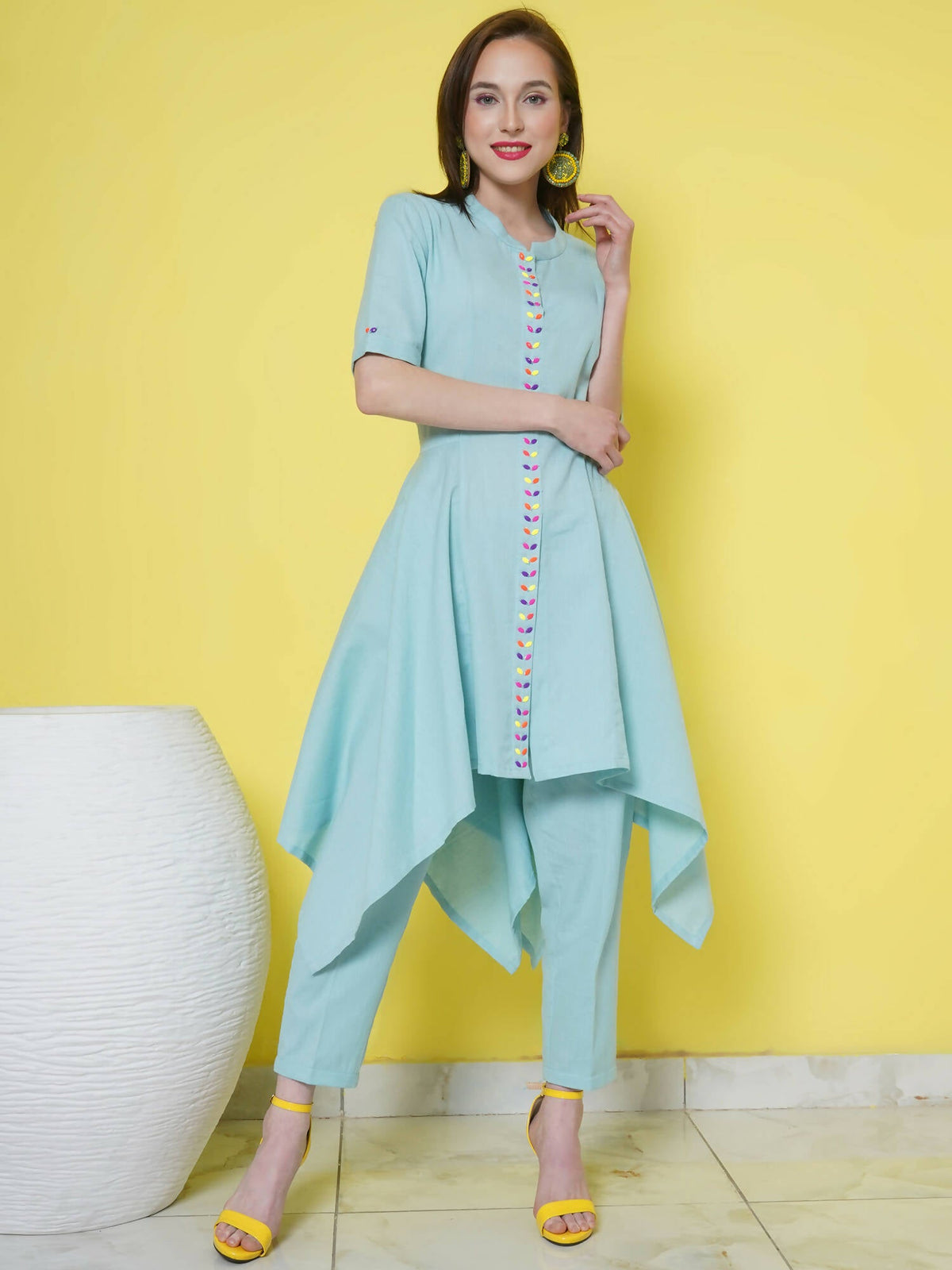 Women Republic Light Blue Cotton Kurta Set | Grocsy