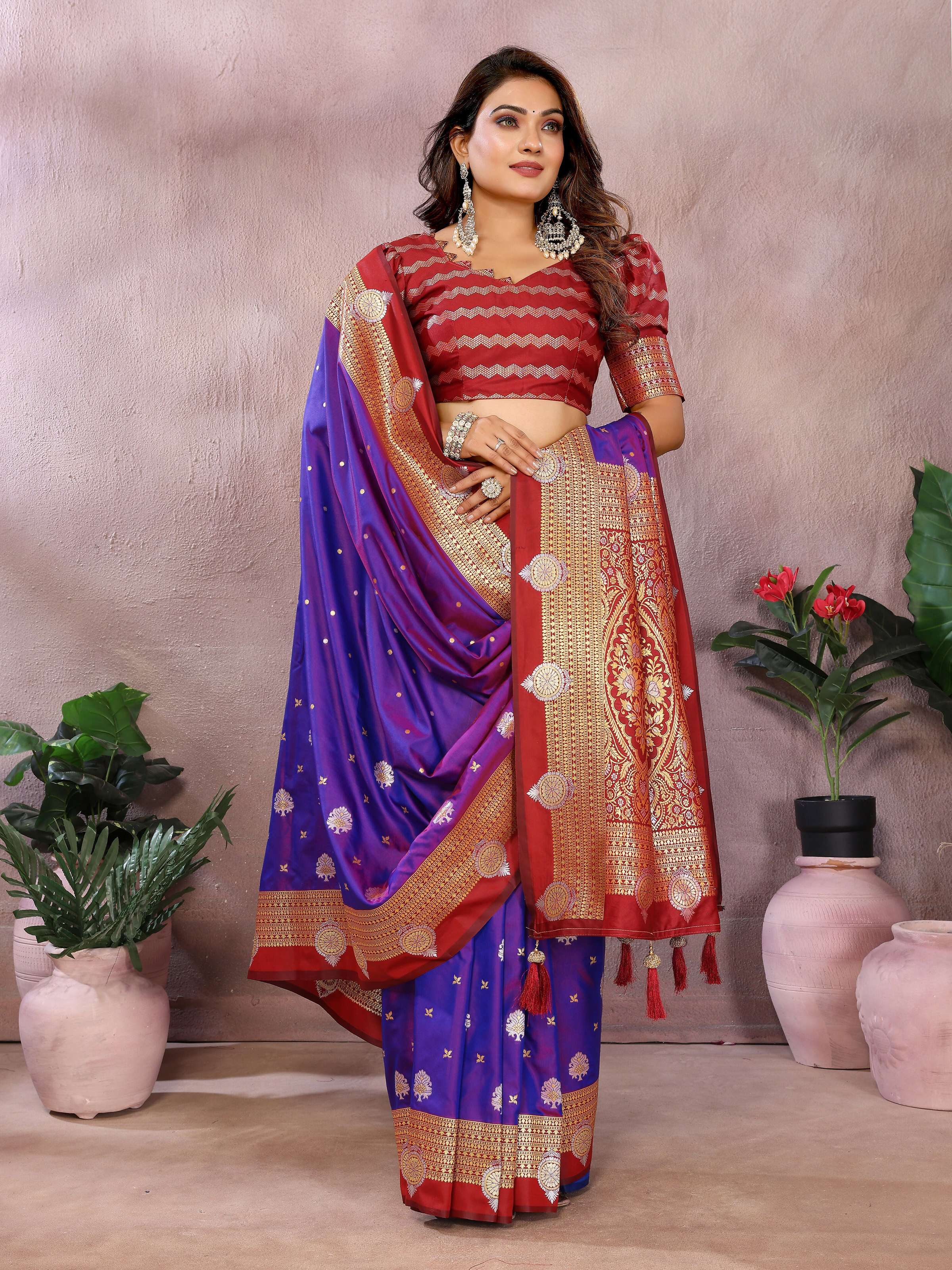 Aastha Fashion Violet Silk Sarees Weaving Saree | Grocsy