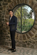 Noir Canvas Blazer – Black 4-Way Stretch Graphic Detail Suit For Men | Wedding & Party Wear by Hilo Design | Grocsy