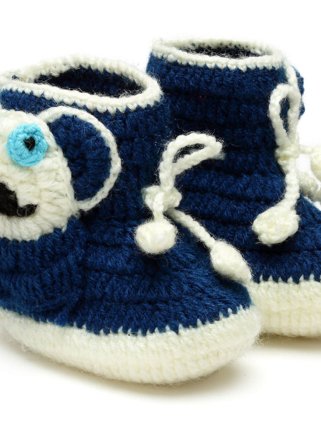 Chutput Kids Woollen Hand Knitted Panda Detailed Booties - Blue | Grocsy