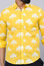 Miravan Men's Yellow and White Floral Printed Full Sleeves Cotton Casual Shirt | Grocsy