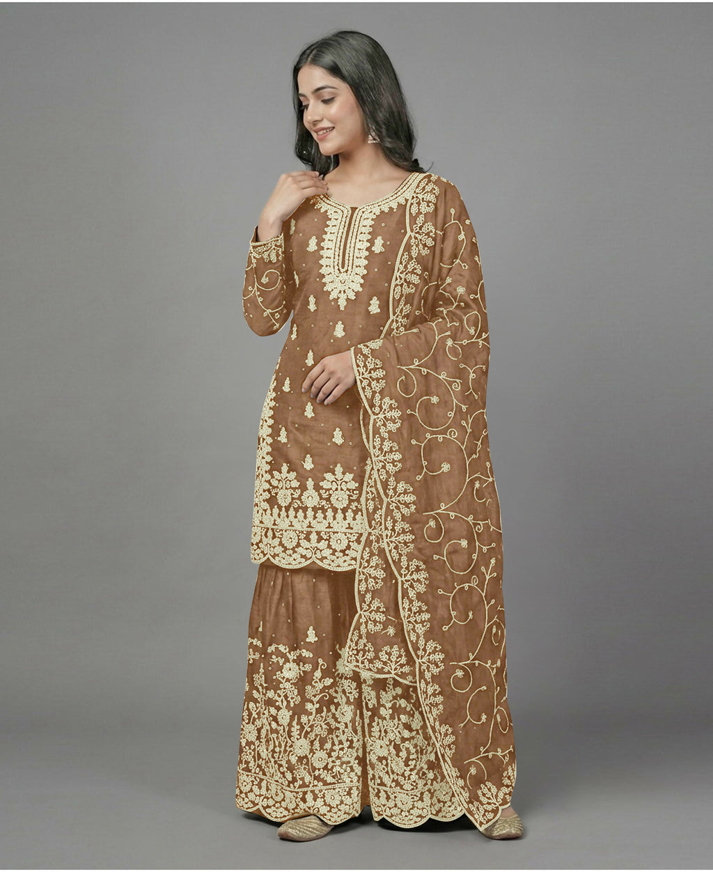 Teeya Creation Womens New Trendy Pure Gmy Silk With Heavy Embroidery Sequence Work Gold Kurta Set | Grocsy