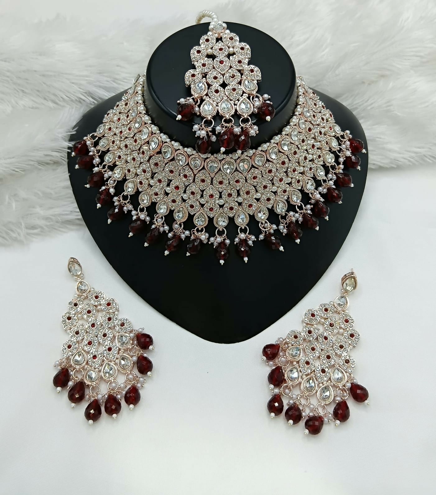 Joban Fashion Women Maroon Stone Work Necklace Set | Grocsy