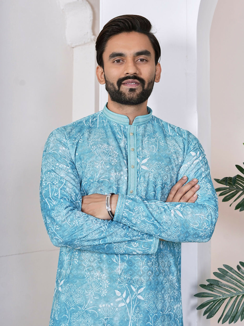 Anaita Sky Blue Digital Printed Work Cotton Straight Kurta | Grocsy