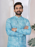 Anaita Sky Blue Digital Printed Work Cotton Straight Kurta | Grocsy