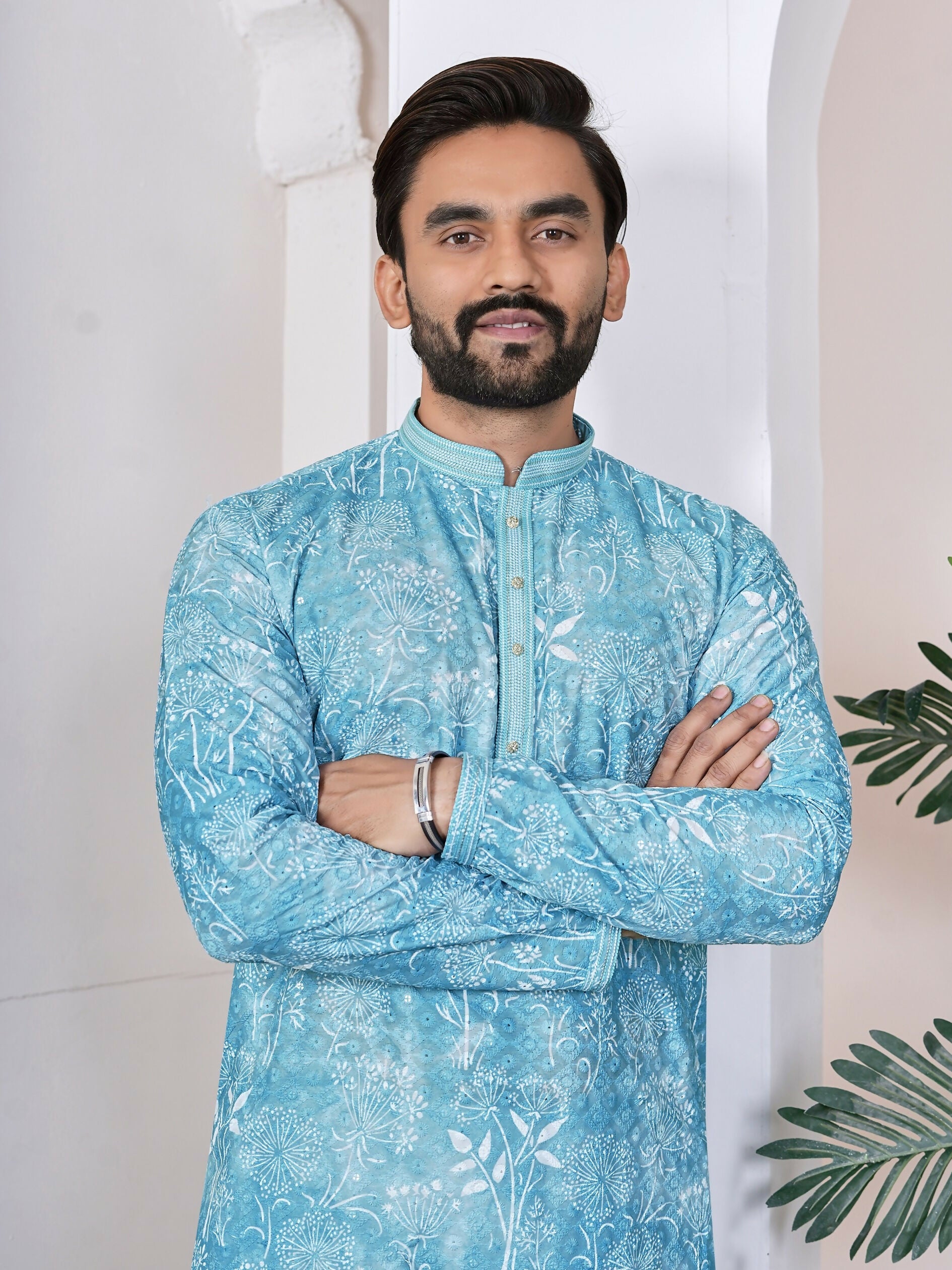 Anaita Sky Blue Digital Printed Work Cotton Straight Kurta | Grocsy
