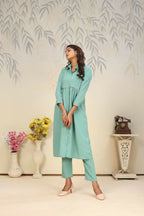 Jyoti Fashion Women's Sea Green Rinkal Cotton Plain with Side Pocket Kurtis & Sets | Grocsy